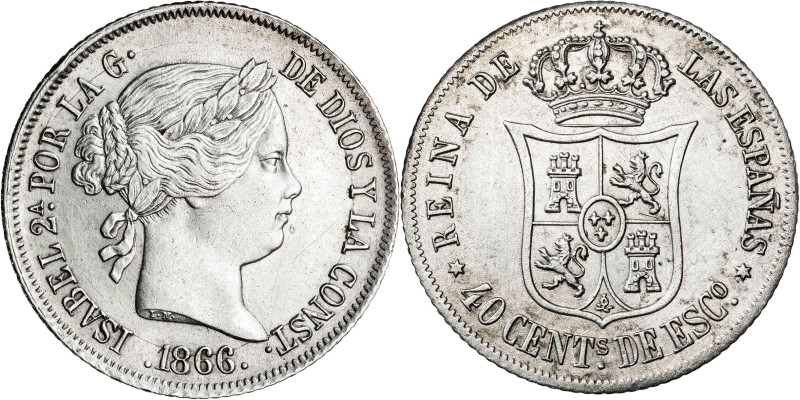 1866. Isabel II. Madrid. 40 céntimos de escudo. (AC. 501). 5,24 g. MBC+/EBC-.