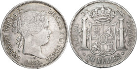 1856. Isabel II. Madrid. 20 reales. (AC. 612). 25,85 g. MBC+.