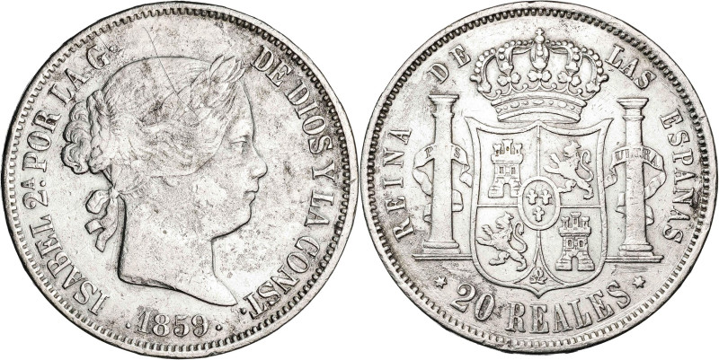 1859. Isabel II. Madrid. 20 reales. (AC. 616). 25,69 g. MBC-/MBC.