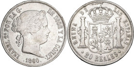1860. Isabel II. Madrid. 20 reales. (AC. 617). 25,68 g. MBC-/MBC.