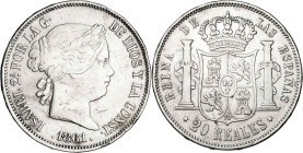1861. Isabel II. Madrid. 20 reales. (AC. 619). Rayitas. Golpecitos. 25,49 g. MBC-.