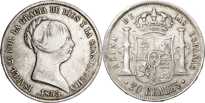 1855. Isabel II. Sevilla. 20 reales. (AC. 632). 25,71 g. MBC.