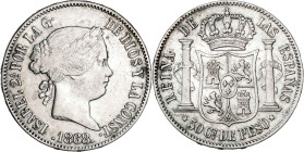 1868. Isabel II. Manila. 50 centavos. (AC. 667). 12,94 g. MBC.
