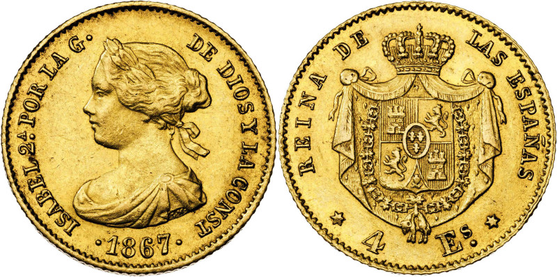 1867. Isabel II. Madrid. 4 escudos. (AC. 691). 3,34 g. EBC-.