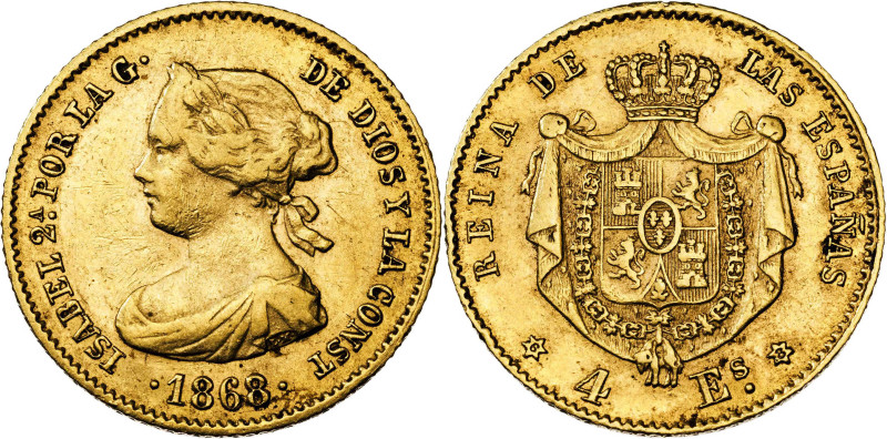 1868*68. Isabel II. Madrid. 4 escudos. (AC. 693). 3,38 g. MBC-.