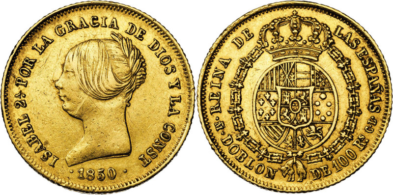 1850. Isabel II. Madrid. CL. Doblón de 100 reales. (AC. 757). Rayita. Escasa. 8,...