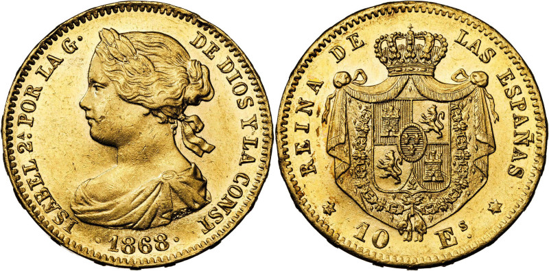 1868*18--. Isabel II. Madrid. 10 escudos. 8,37 g. MBC+.