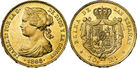 1868*1868. Isabel II. Madrid. 10 escudos. (AC. 815). 8,37 g. EBC-.