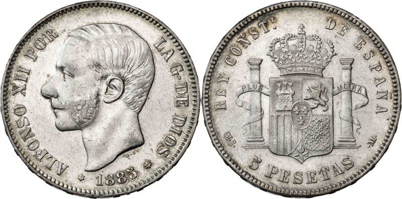 1885*1887. Alfonso XII. MSM. 5 pesetas. (AC. 62). 25,03 g. MBC-.