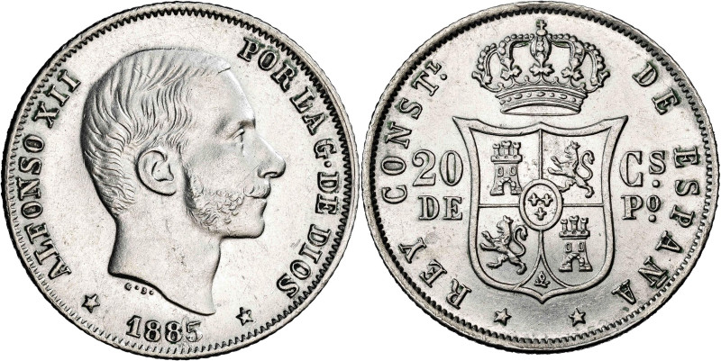 1885. Alfonso XII. Manila. 20 centavos. (AC. 111). 5,15 g. EBC+.