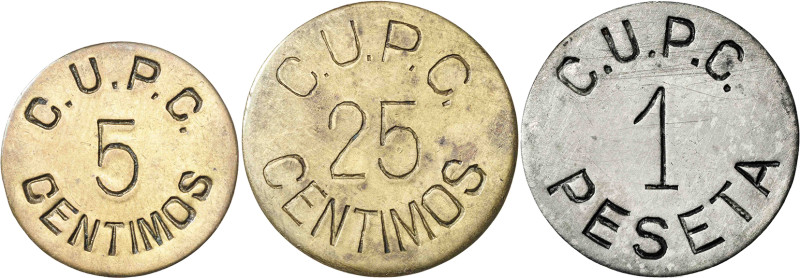 Cardona. C.U.P.C. (Comité Unificat de Partits de Cardona). 5, 25 céntimos y 1 pe...