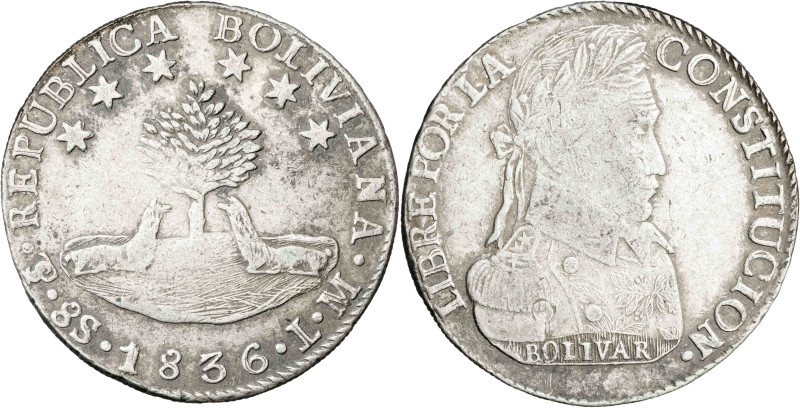 Bolivia. 1836. Potosí. LM. 8 soles. (KM. 97). AG. 26,84 g. MBC.