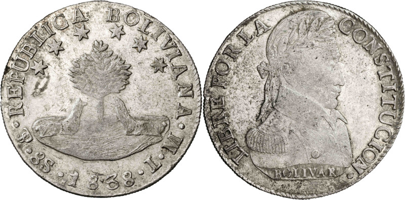 Bolivia. 1838. Potosí. LM. 8 soles. (KM. 97). AG. 26,66 g. MBC+.