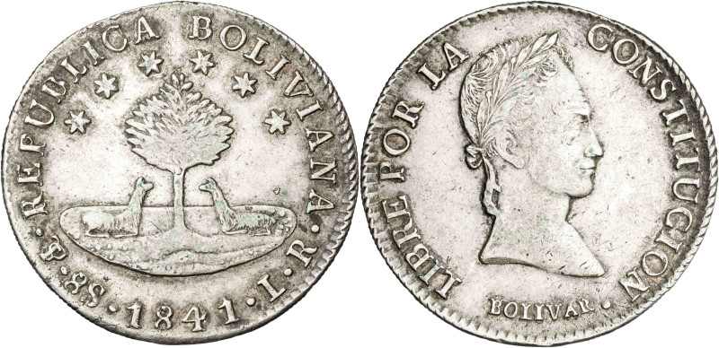 Bolivia. 1841. Potosí. LR. 8 soles. (KM. 103). AG. 26,86 g. MBC.