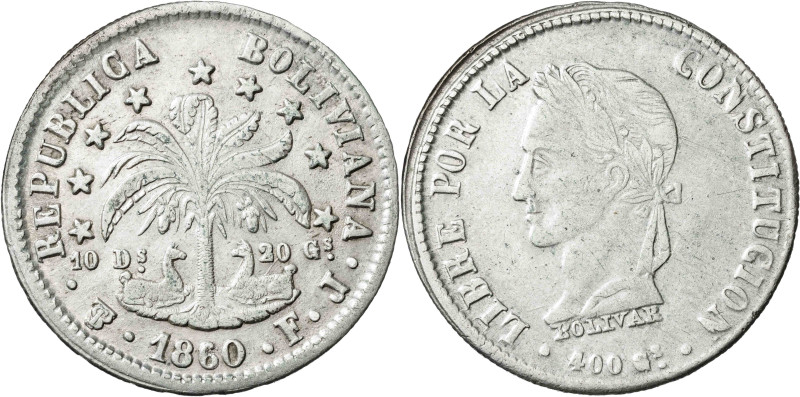 Bolivia. 1860. Potosí. FJ. 8 soles. (KM. 138.6). AG. 20,38 g. MBC+.