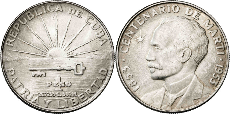 Cuba. 1953. 1 peso. (KM. 29). José Martí. AG. 26,74 g. EBC-.