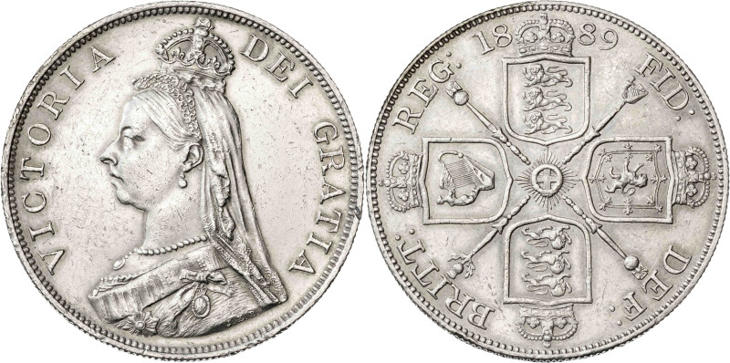 Gran Bretaña. 1889. Victoria. Doble florín. (KM. 763). AG. 22,60 g. EBC-.