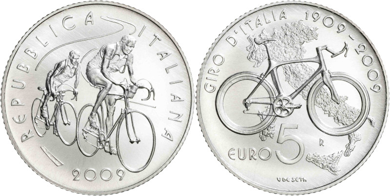 Italia. 2009. R (Roma). 5 euros. (KM. 313). Giro d'Italia. En estuche oficial co...