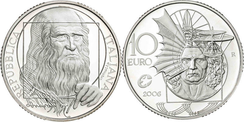 Italia. 2006. R (Roma). 10 euros. (KM. 285). Leonardo da Vinci. En estuche ofici...