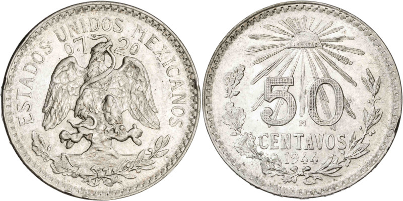 México. 1944. Mº (México). 50 centavos. (KM. 447). AG. 8,39 g. EBC.