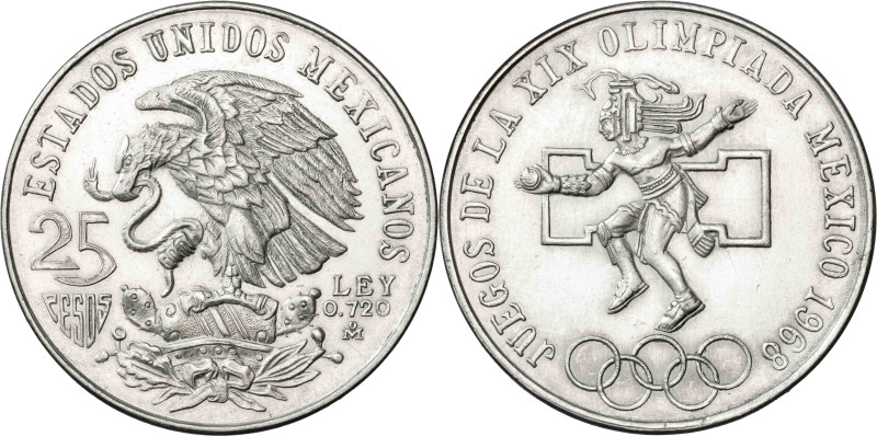 México. 1968. 25 pesos. (KM. 479.1). Juegos Olímpicos - México '68. AG. 22,44 g....