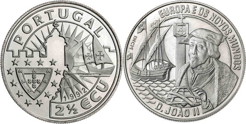 Portugal. 1992. 2 1/2 ecu. (KM.UWC. 24). Europa y el Nuevo Mundo - Juan II. CU-N...