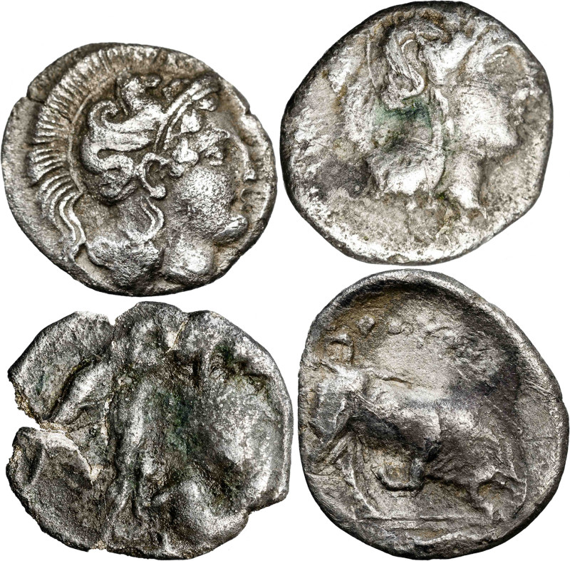 Lote de 4 divisores en plata (Heracleia y Turium). A examinar. BC+/MBC.