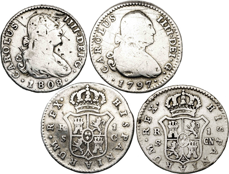 1788 a 1808. Madrid y Sevilla. 1 real. Lote de 4 monedas. BC/BC+.