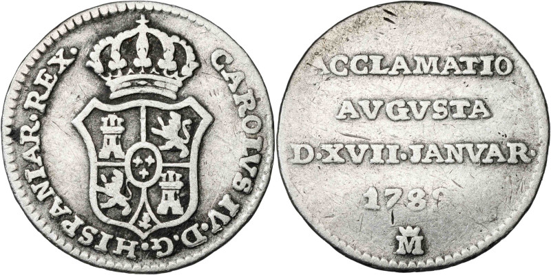 1789. Carlos IV. Madrid. Proclamación. Módulo 1/2 real. (Ha. Lám. 46, nº 66) (V....