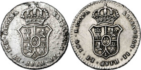 1833. Isabell II. Madrid. Proclamación. Módulo 1 real. (Ha.23) (V. 751) (V.Q. 13372). Lote de 2 medallas. BC/MBC+.