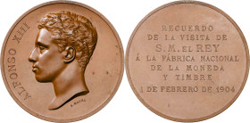 1904. Alfonso XIII. Visita Real a la Fábrica Nacional de Moneda y Timbre. (V. 607). Grabador: B. Maura. Bronce. 54,63 g. Ø50 mm. EBC+.