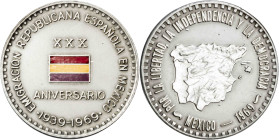 30º Aniversario de la emigración repúblicana a México (1939-1969). Plata. 28,85 g. Ø37 mm. EBC.