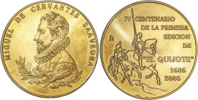 2005. Juan Carlos I. Madrid. IV Centenario de la 1ª edición del Quijote. En estuche oficial de la FNMT. 14,63 g. S/C.