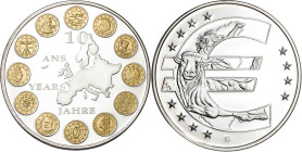 10 años del Euro. Cobre plateado y dorado. 27,79 g. Ø40 mm. S/C.