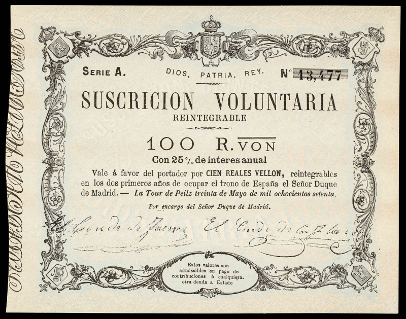 1870. La Tour de Peilz. 100 reales de vellón. (Ed. 196). 30 de mayo. Serie A. I ...