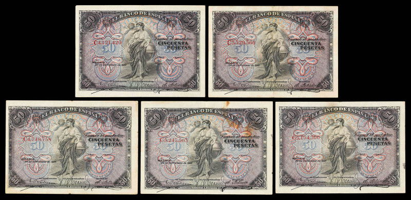 1906. 50 pesetas. (Ed. 315a). 24 de septiembre. 5 billetes, serie C. MBC-.