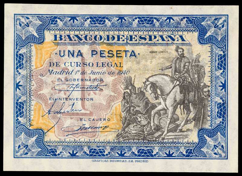 1940. 1 peseta. (Ed. 441a). 14 de junio, Hernán Cortés. Serie A. Apresto origina...