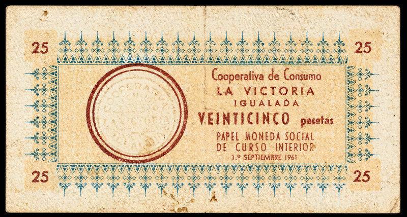 1961. Igualada. Cooperativa de Consumo la Victoria. 25 pesetas. (AL. 3241). Emis...