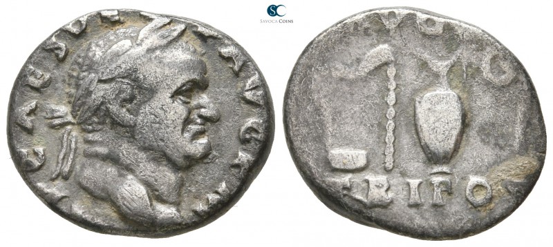 Vespasian AD 69-79. Rome
Denarius AR

17 mm., 3,28 g.



nearly very fine