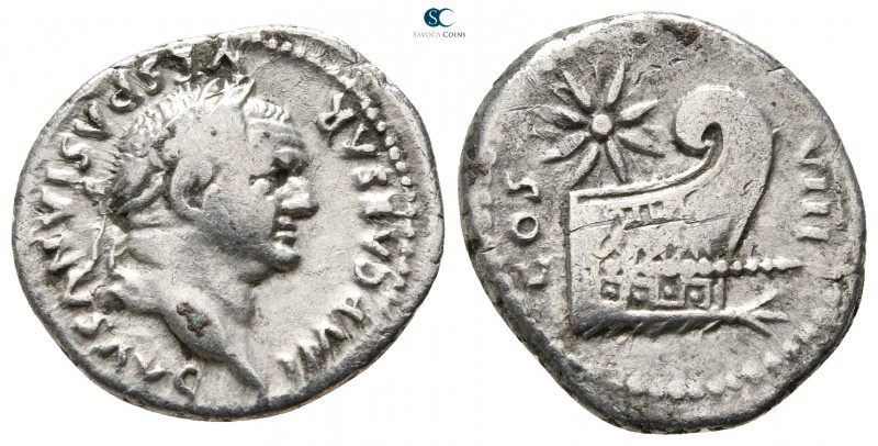 Vespasian AD 69-79. Rome
Denarius AR

19 mm., 3,03 g.



very fine