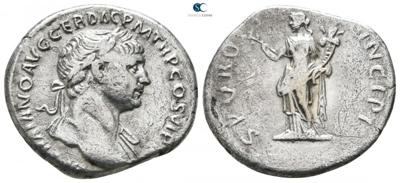 Trajan AD 98-117. Rome
Denarius AR

19 mm., 3,14 g.



very fine