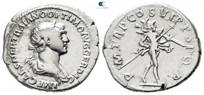 Trajan AD 98-117. Rome
Denarius AR

21 mm., 3,12 g.



very fine