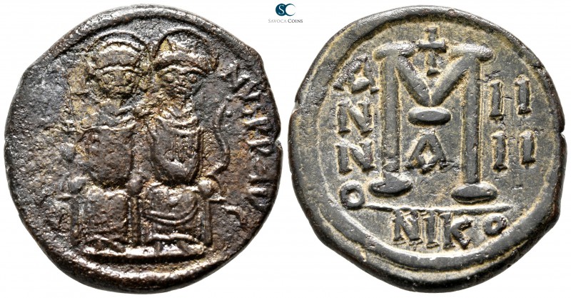 Justin II and Sophia AD 565-578. Nikomedia
Follis Æ

31 mm., 14,00 g.



...