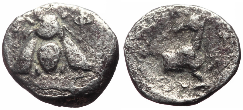 Ionia, Ephesos AR Obol (Silver, 0.62g, 9mm) ca 390-380 BC. 
Obv: Bee with curved...