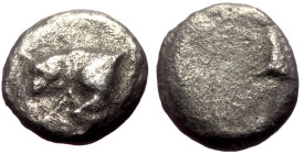 Caria (?), Uncertain (ca 500-450 BC) AR Diobol (Silver, 11mm, 1.09g, 9h). 
Forepart of bull left 
Rev: Forepart of bull left within incuse square (off...