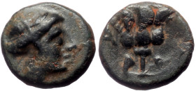 Islands off Caria, Rhodos, Rhodes AE (Bronze, 1.29g, 10mm) ca 350-300 BC. 
Obv: Diademed head of Rhodos right 
Rev: Rose with bud to right. 
Ref: SNG ...