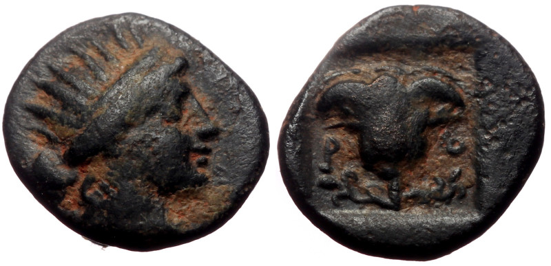 Islands off Caria, Rhodos AE (Bronze, 1.46g, 12mm) ca 188-84 BC. 
Obv: Radiate h...