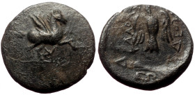 Caria, Alabanda AE (Bronze, 2.04g, 15mm) 2nd to 1st century BC. 
Obv: Pegasus flying right. 
Rev: ΑΛΑΒΑΝ-ΔΕΩΝ, Eagle flying right. 
Ref: SNG von Auloc...