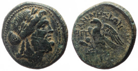 Lydia, Aninetos, Æ (Bronze, 18.3 mm, 5.54 g). 
Obv. Head of Zeus to right. 
Rev. ANINHΣIΩN, eagle oh thunderbolt, poppy and corn-ear in claws, HГC to ...