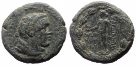 Lydia, Sardes, AE (Bronze, 17.2 mm, 4.51 g), 2nd-1st centuries BC. 
Obv. Laureate head of Herakles right.
Rev. ΣAPΔIANΩN, Apollo standing left, holdin...